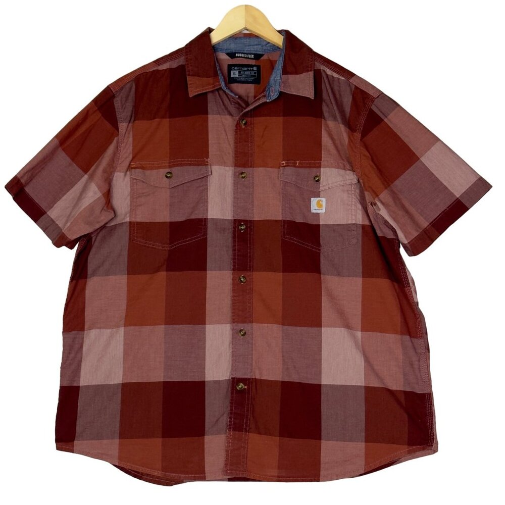 Carhartt Auburn Rugged Flex Relaxed Fit Short Sleeve Button Down Shirt Size XL